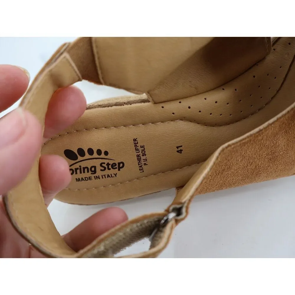 Spring Step Women's Sandal Size 41 10 Brown Suede Wedge Comfy Leather Shoe